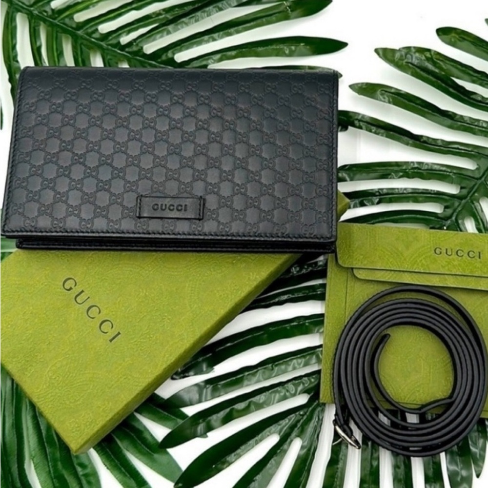 Gucci Micro GG Guccissima leather Crossbody wallet clutch bag NEW